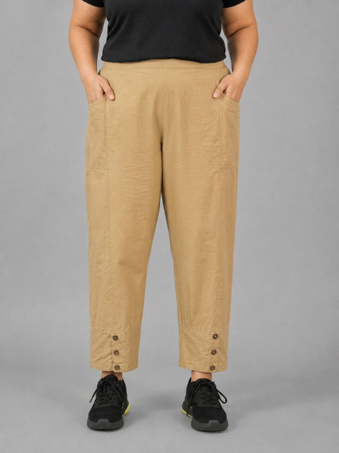 Beige Cotton Straight Cargo Pant