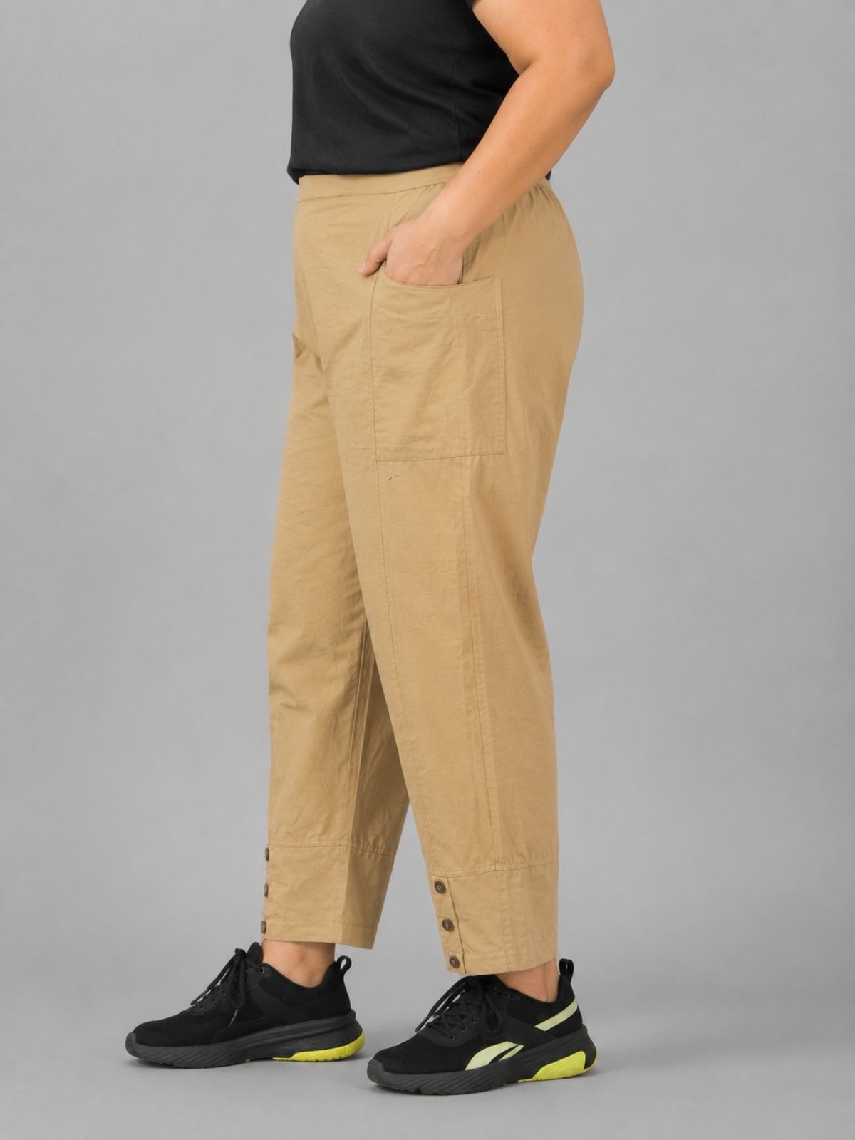 Beige Cotton Straight Cargo Pant