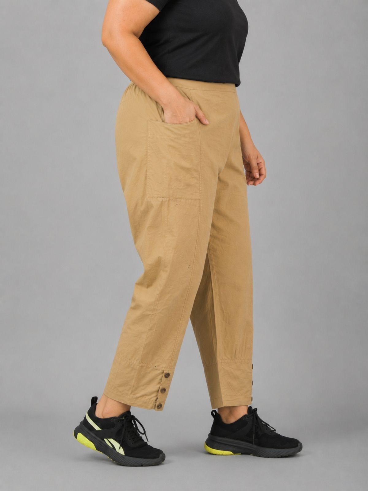 Beige Cotton Straight Cargo Pant