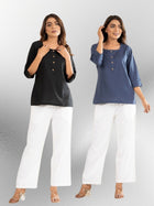 Black & Blue Everyday Cotton Square Neck Top