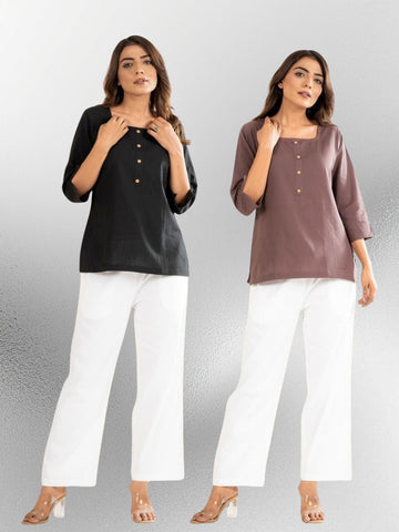 Black & Chocolate Everyday Cotton Square Neck Top