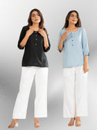 Black & Firozi Everyday Cotton Square Neck Top