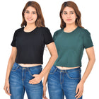Black & Green Cotton Hosiery Crop Top Combo