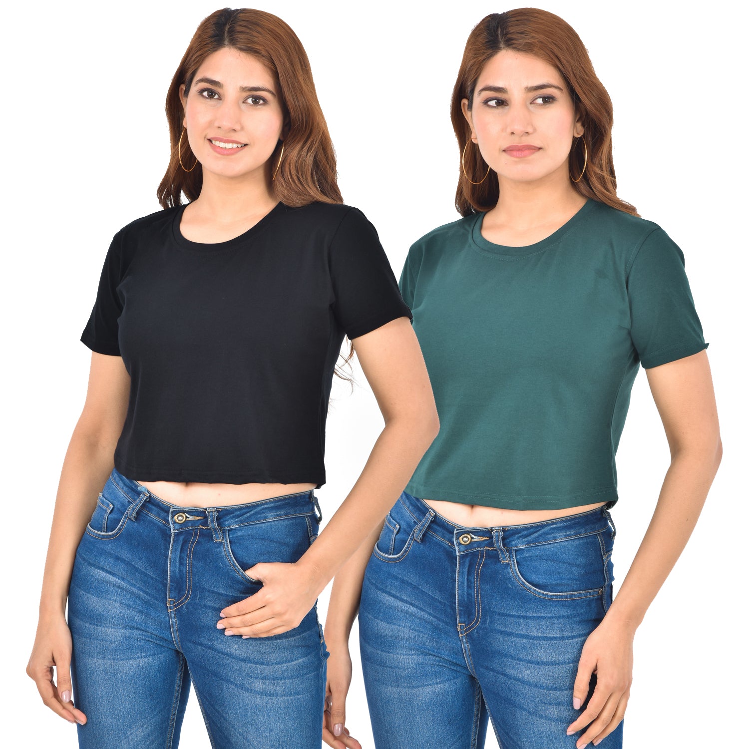 Black & Green Cotton Hosiery Crop Top Combo