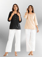 Black & Light Beige Everyday Cotton Square Neck Top
