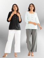 Black & Light Blue Everyday Cotton Square Neck Top