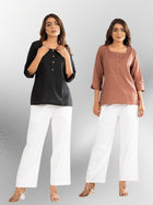 Black & Light Brown Everyday Cotton Square Neck Top