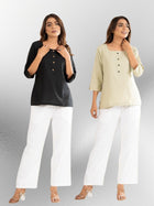 Black & Light Green Everyday Cotton Square Neck Top