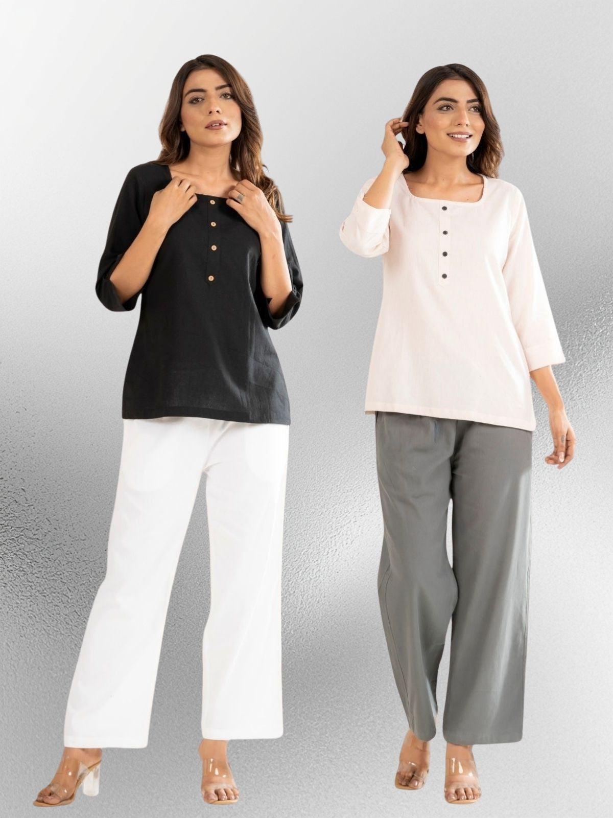 Black & Light Peach Everyday Cotton Square Neck Top
