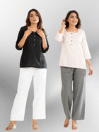 Black & Light Peach Everyday Cotton Square Neck Top
