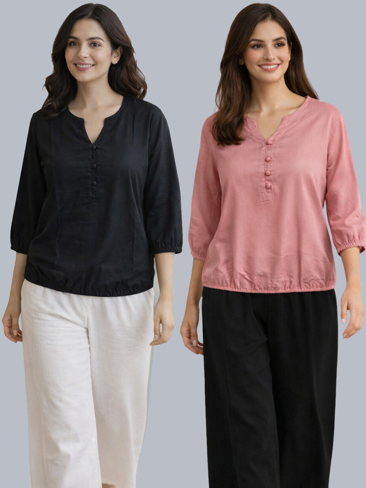 Pack Of 2 Black and Mauve Pink Viscose Waist-Fit Tops