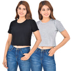 Black & Melange Cotton Hosiery Crop Top Combo