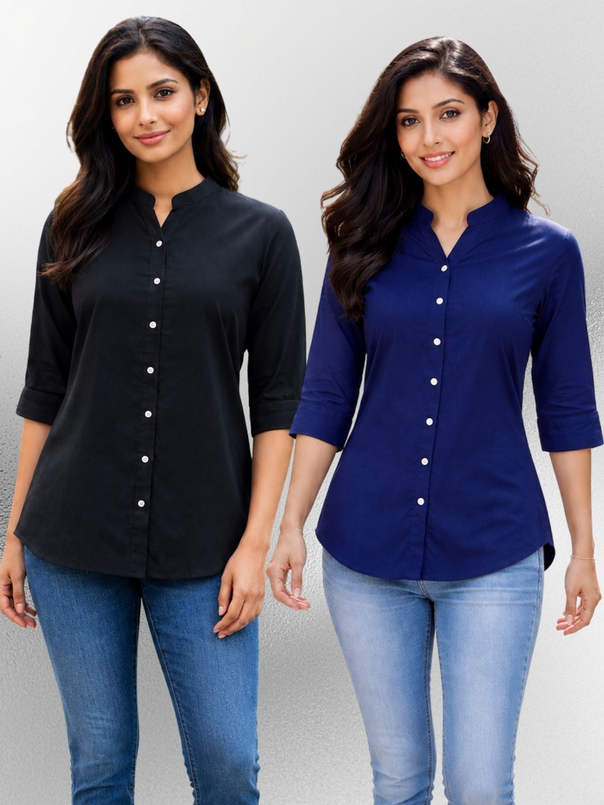 Black & NavyBlue Viscose Regular Fit Shirts Combo