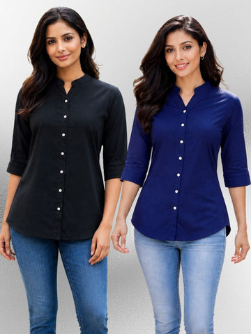 Black & NavyBlue Viscose Regular Fit Shirts Combo