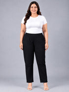 Black Regular Fit Elastic Plus Sizes Cotton Trouser