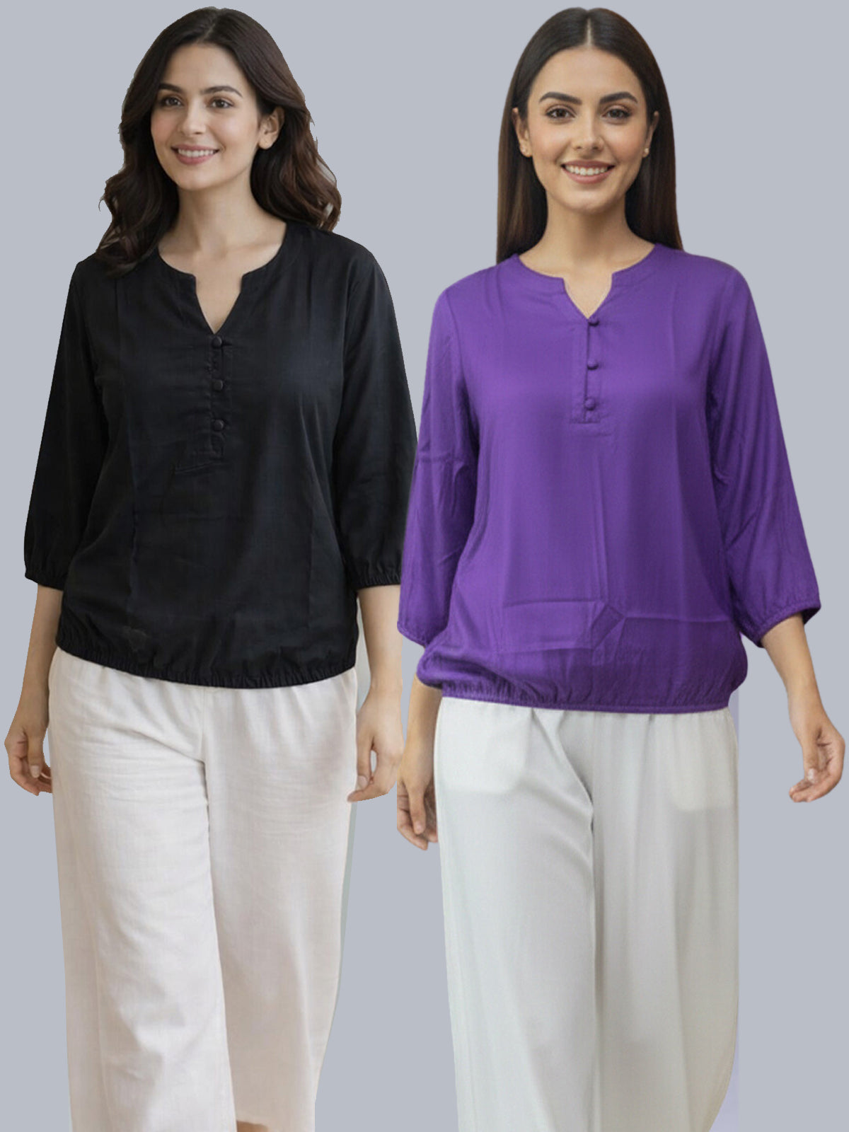 Pack Of 2 Black and Purple Viscose Waist-Fit Tops