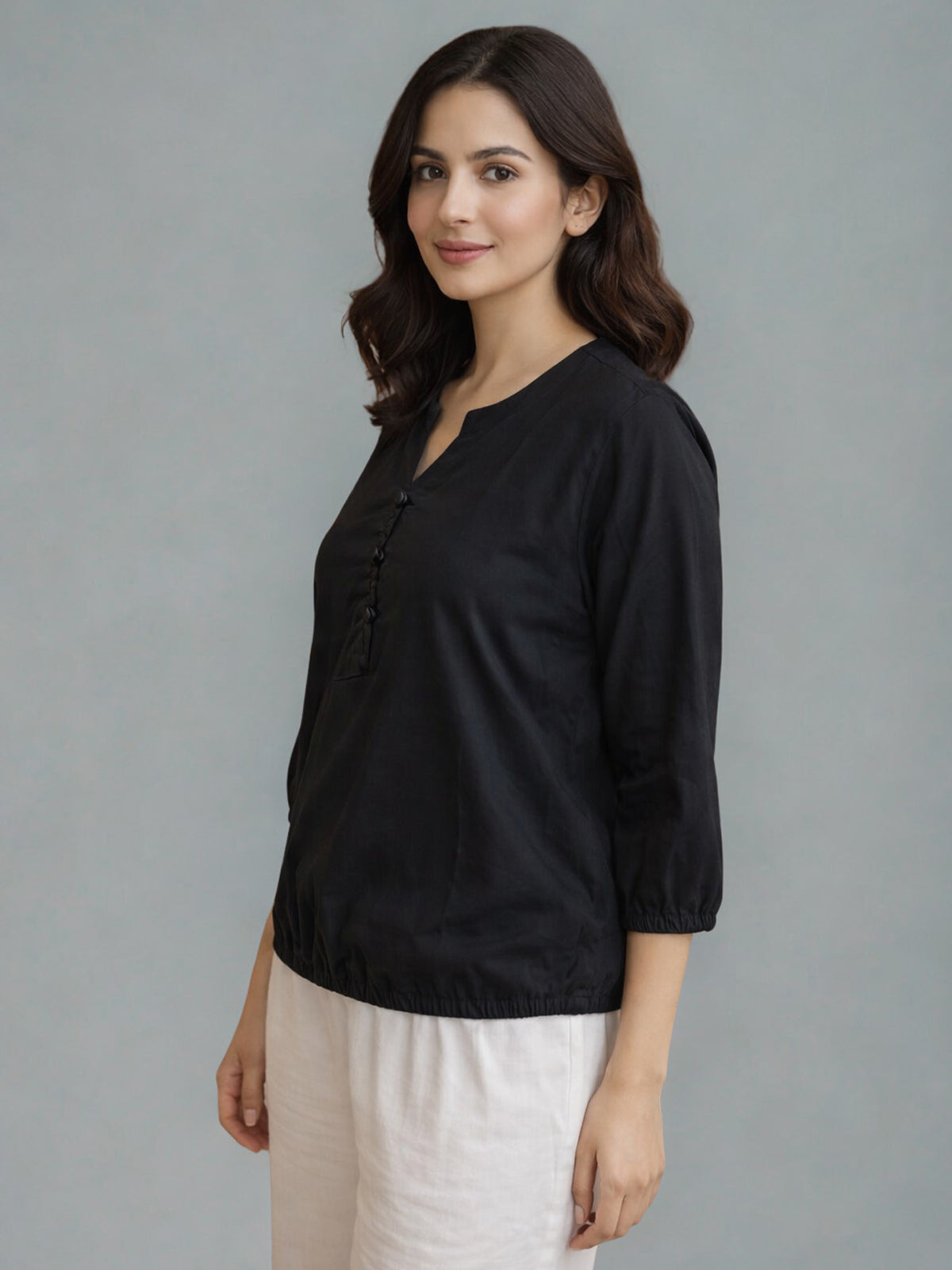 Pack Of 2 Beige and Black Viscose Waist-Fit Tops