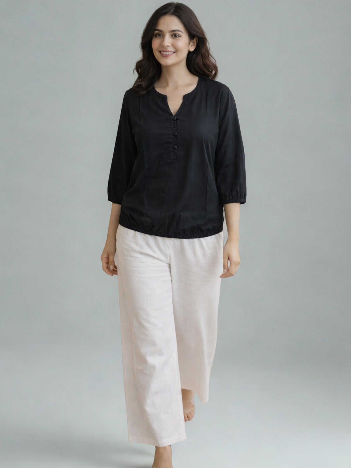 Pack Of 2 Beige and Black Viscose Waist-Fit Tops