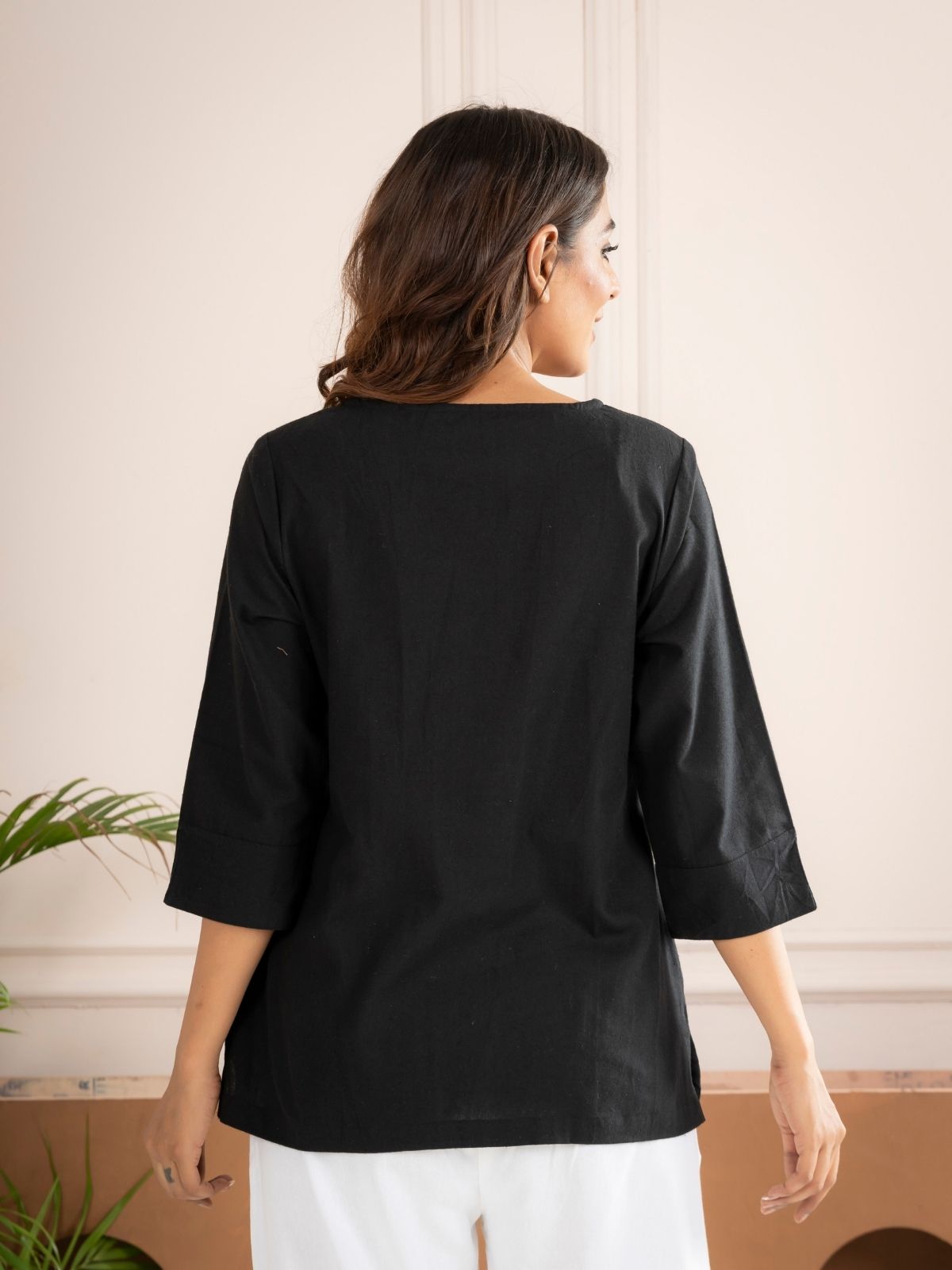 Black Everyday Cotton Square Neck Top