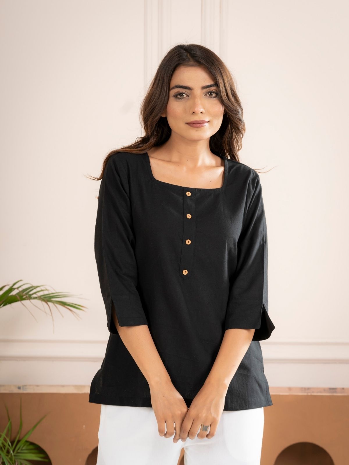 Black Everyday Cotton Square Neck Top