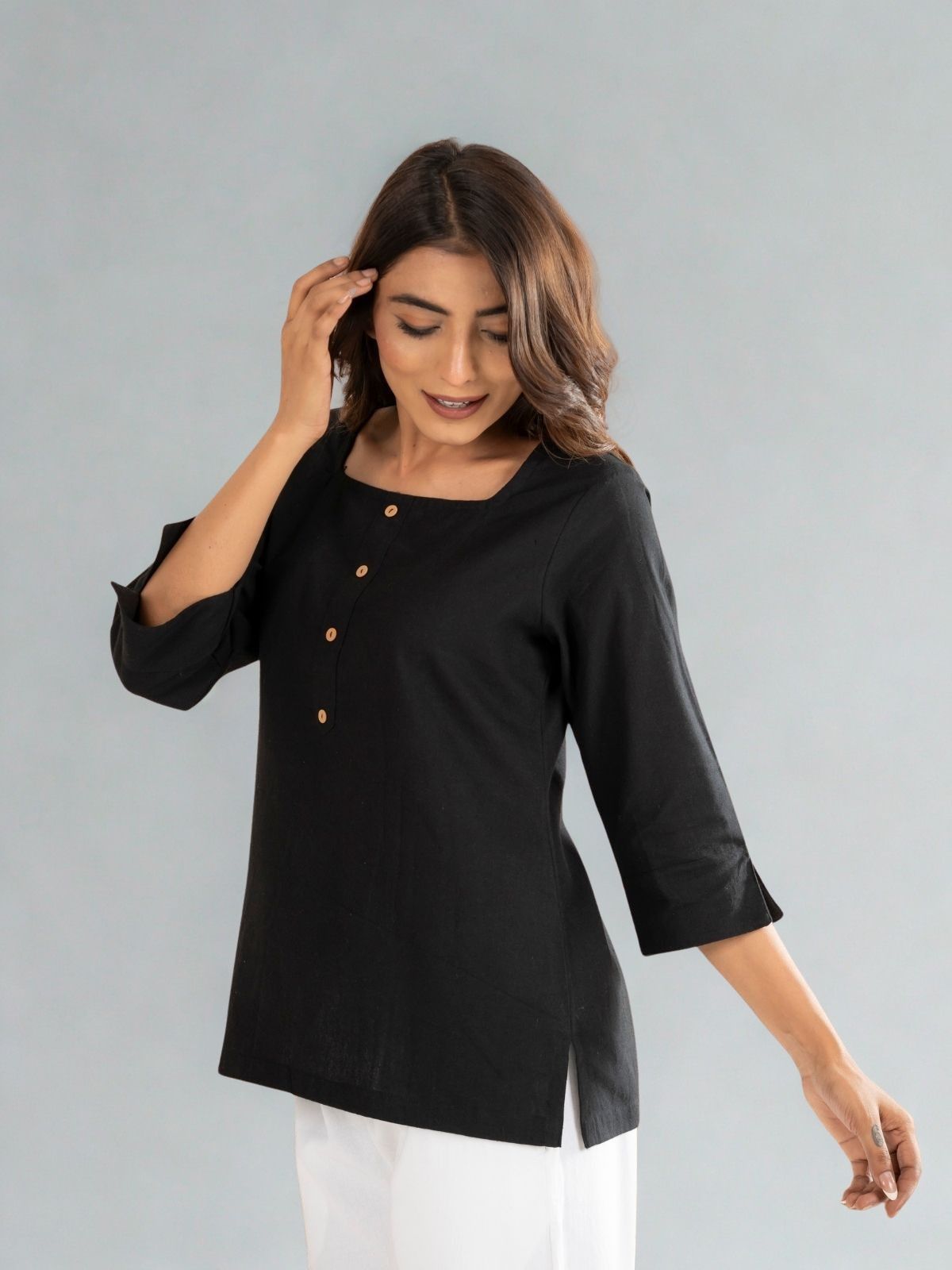 Black & White Everyday Cotton Square Neck Top