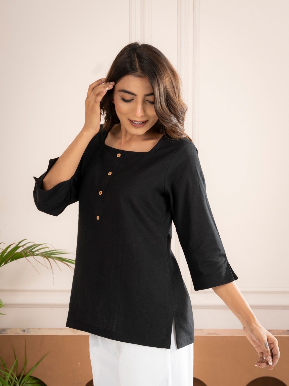 Black Everyday Cotton Square Neck Top
