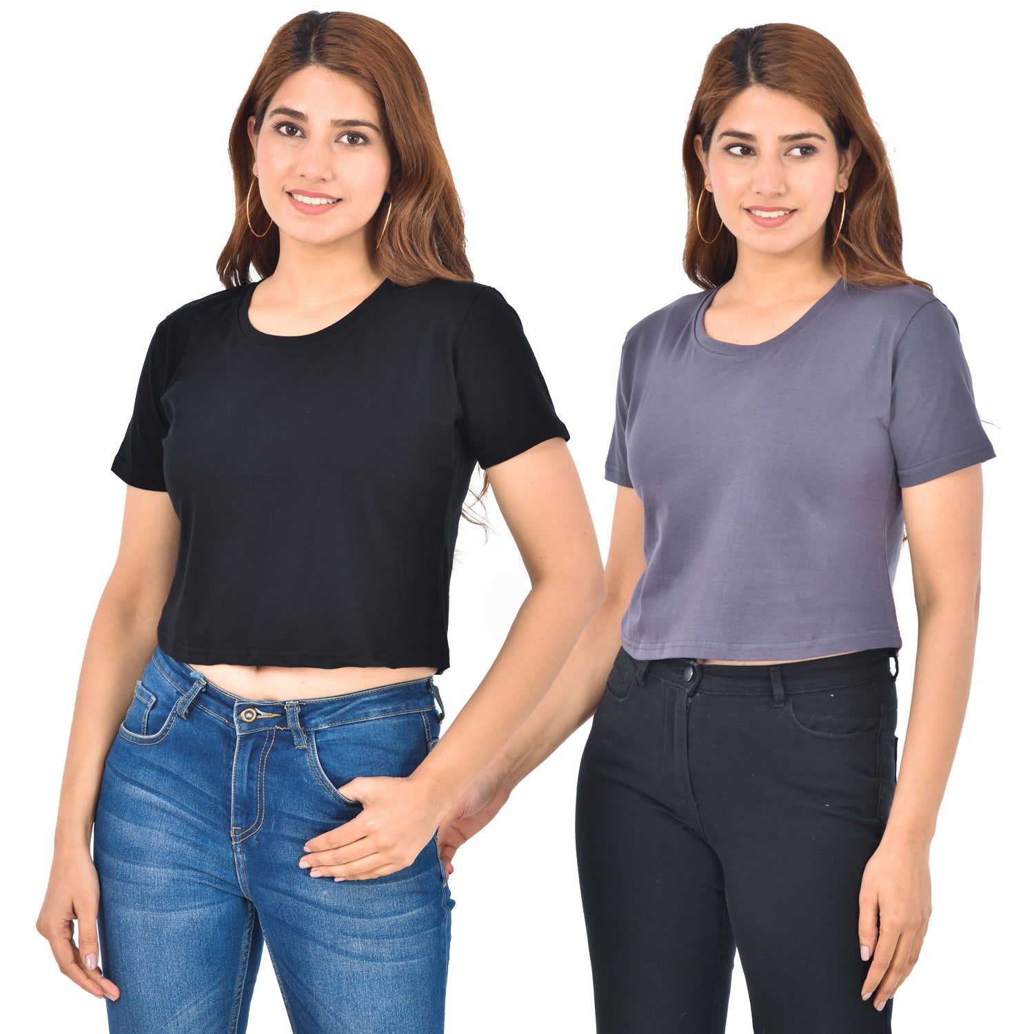 Black & Grey Cotton Hosiery Crop Top Combo