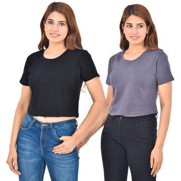 Black & Grey Cotton Hosiery Crop Top Combo
