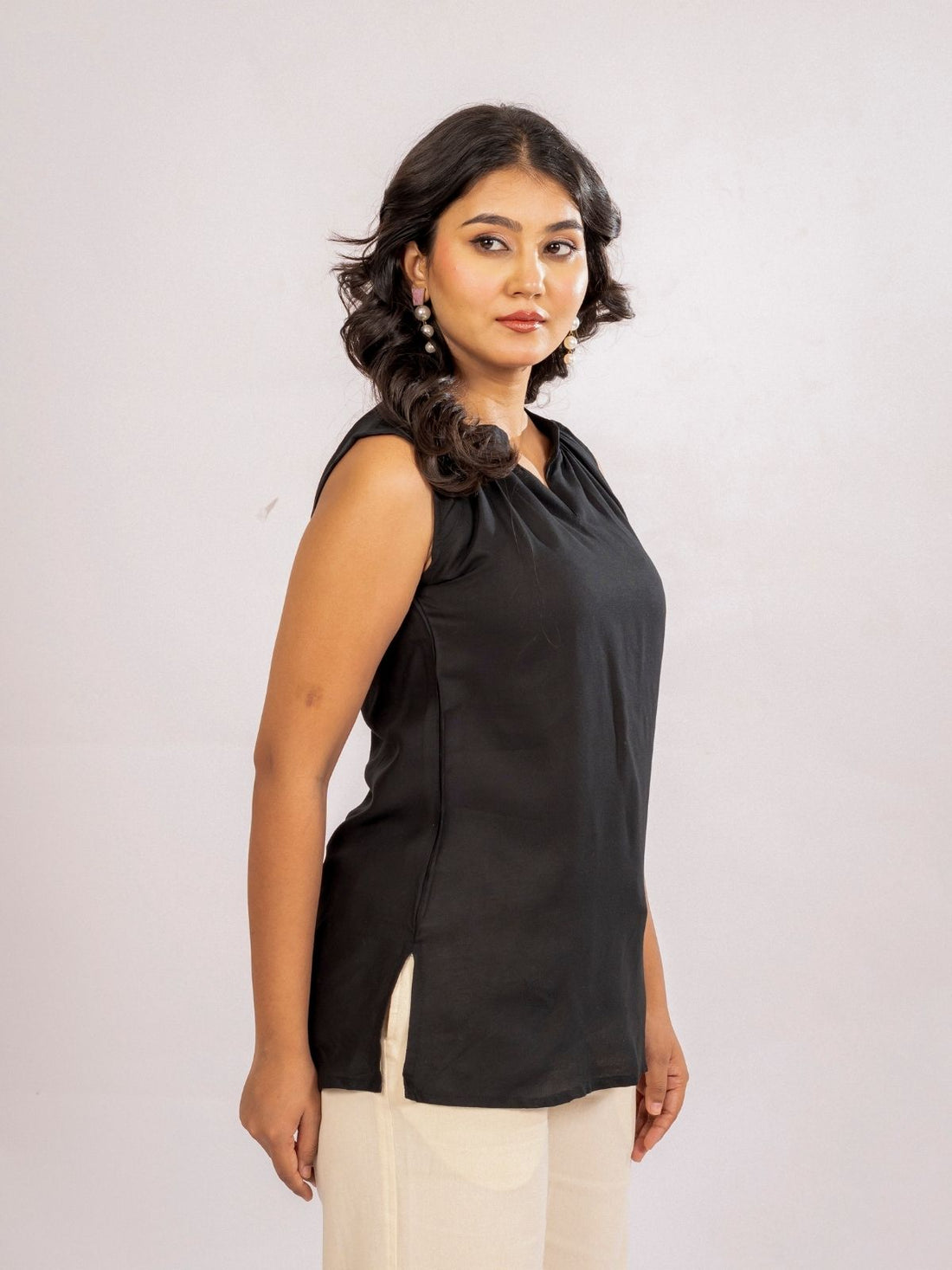 Black & Purple Viscose Gathered Neckline Tops Combo