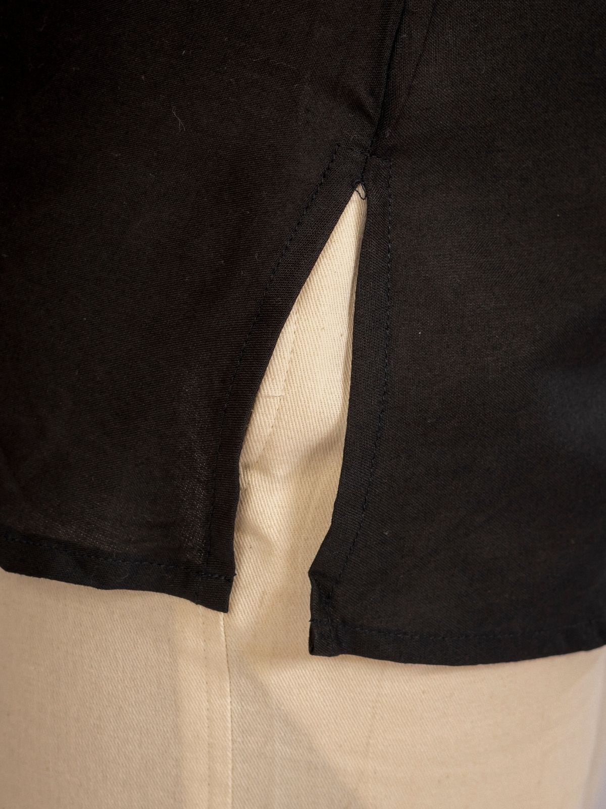 Black Viscose Gathered Neckline Tops