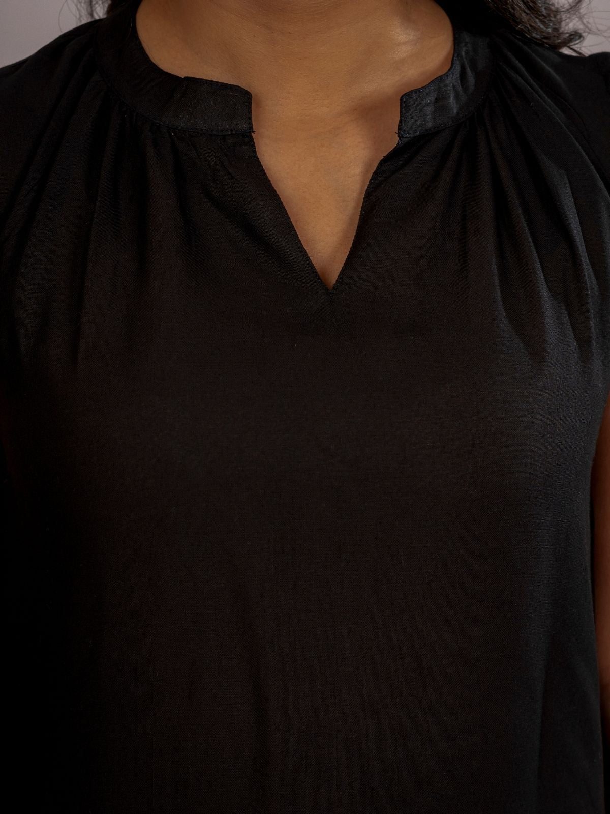 Black & Camel  Viscose Gathered Neckline Tops Combo