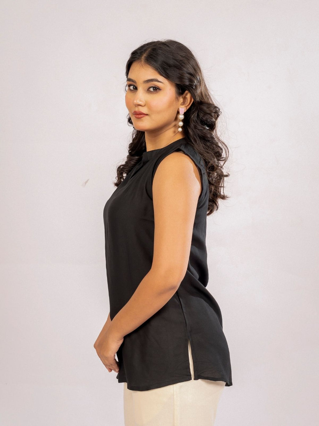 Black & TealBlue Viscose Gathered Neckline Tops Combo