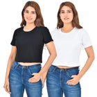 Black & White Cotton Hosiery Crop Top Combo