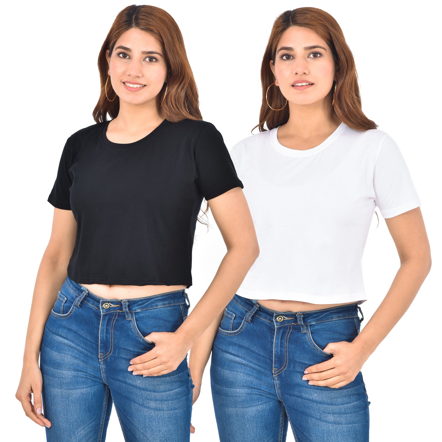 Black & White Cotton Hosiery Crop Top Combo