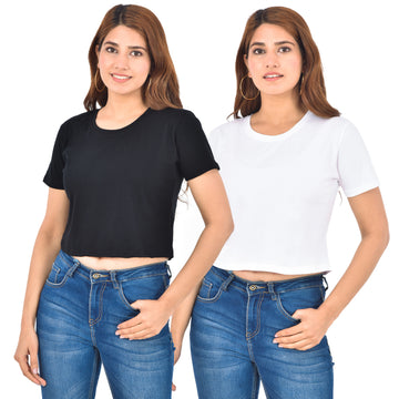 Black & White Cotton Hosiery Crop Top Combo