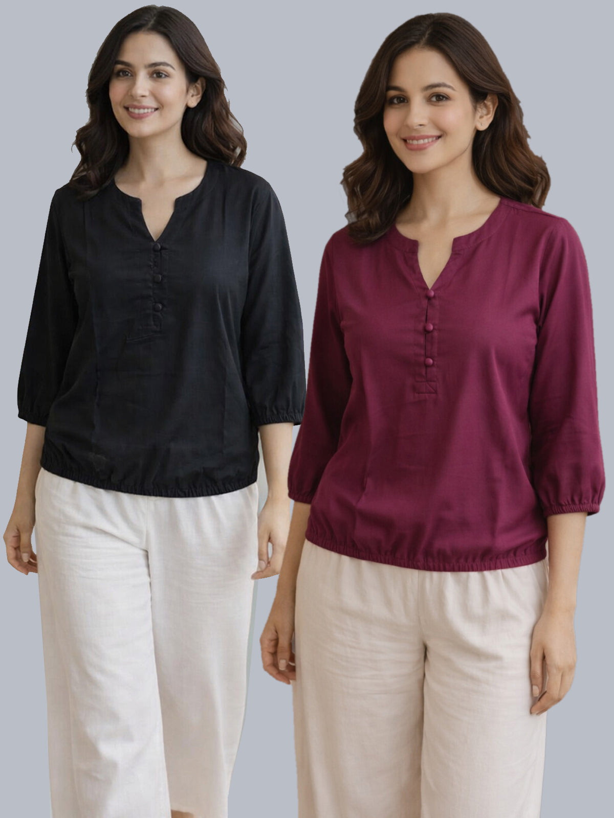 Pack Of 2 Black and Wine Viscose Waist-Fit Tops