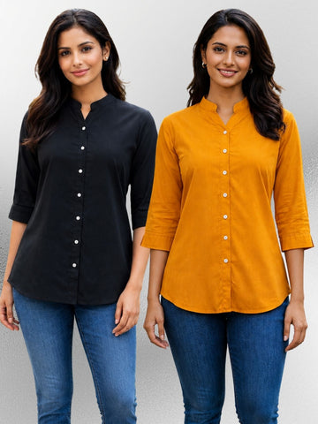 Black & Yellow Viscose Regular Fit Shirts Combo