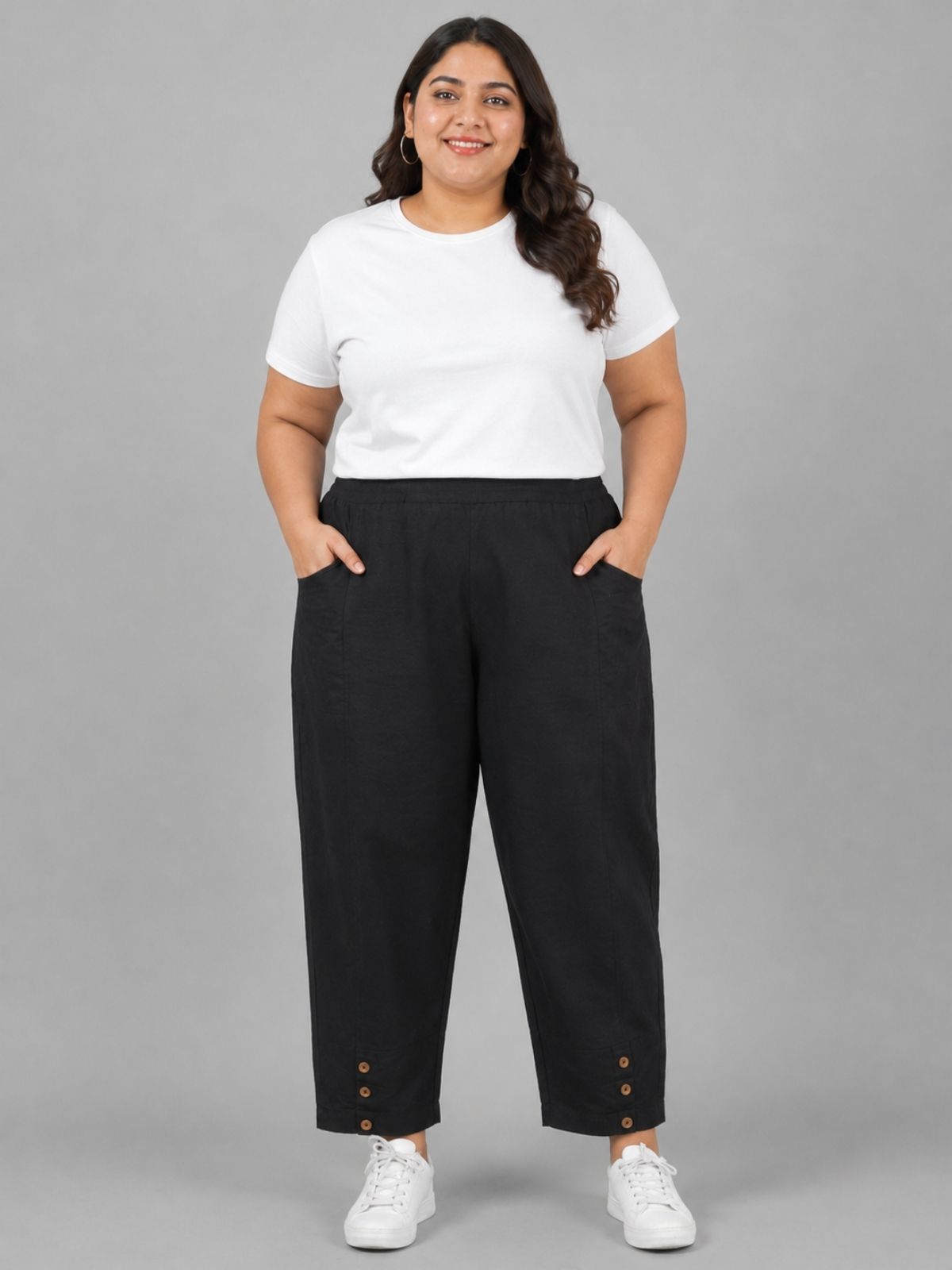 Black Cotton Straight Cargo Pant