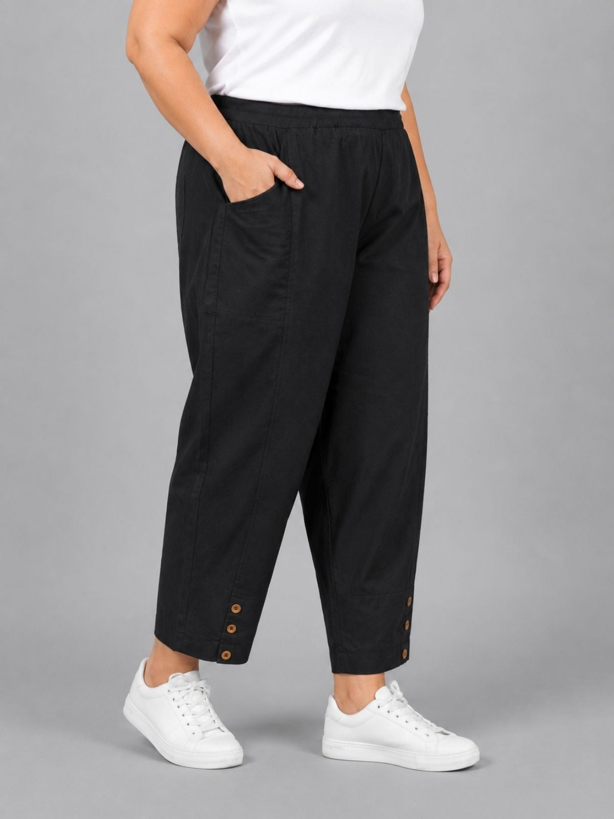 Black Cotton Straight Cargo Pant