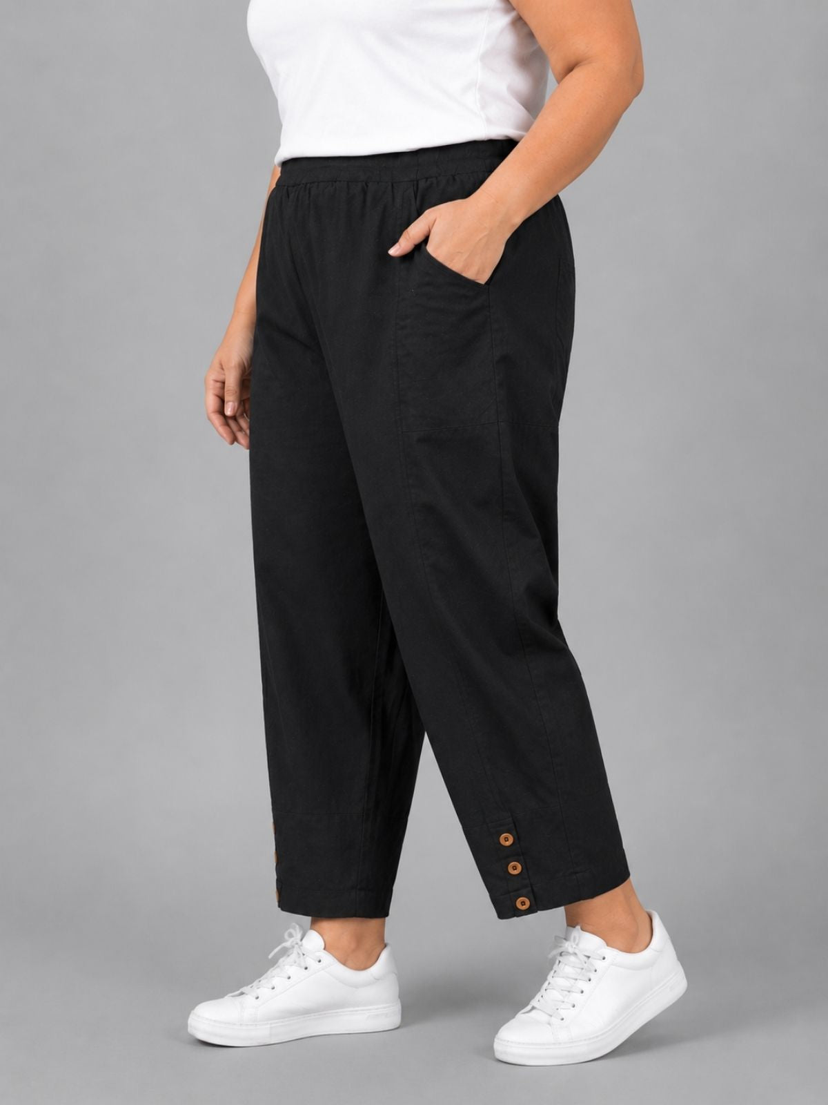 Black Cotton Straight Cargo Pant