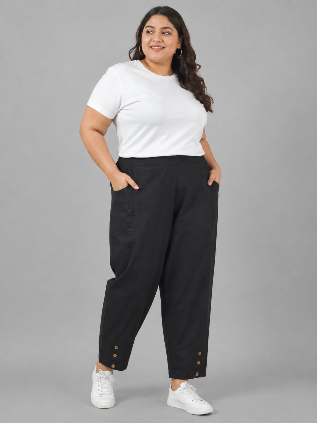 Black Cotton Straight Cargo Pant