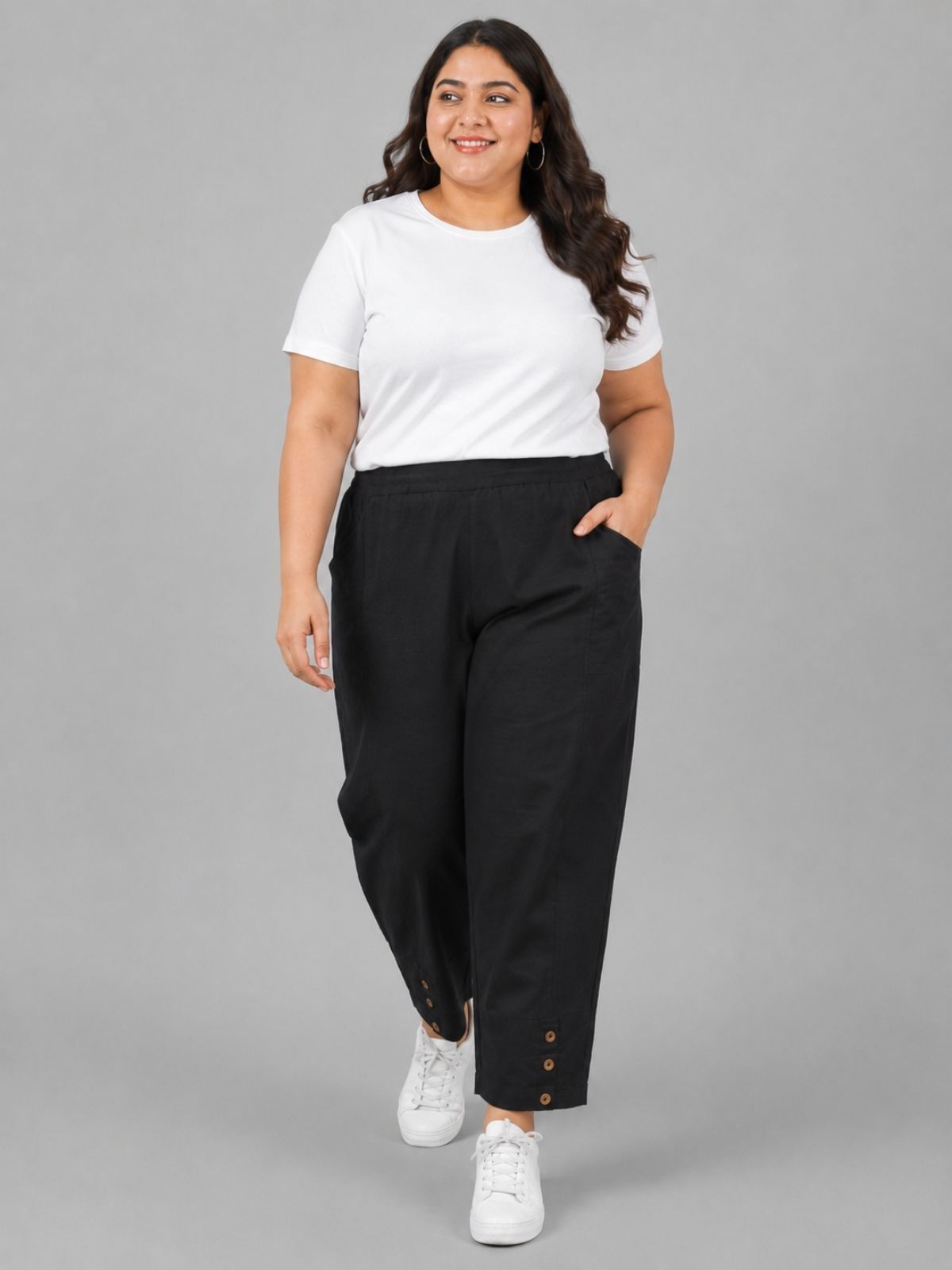 Black Cotton Straight Cargo Pant