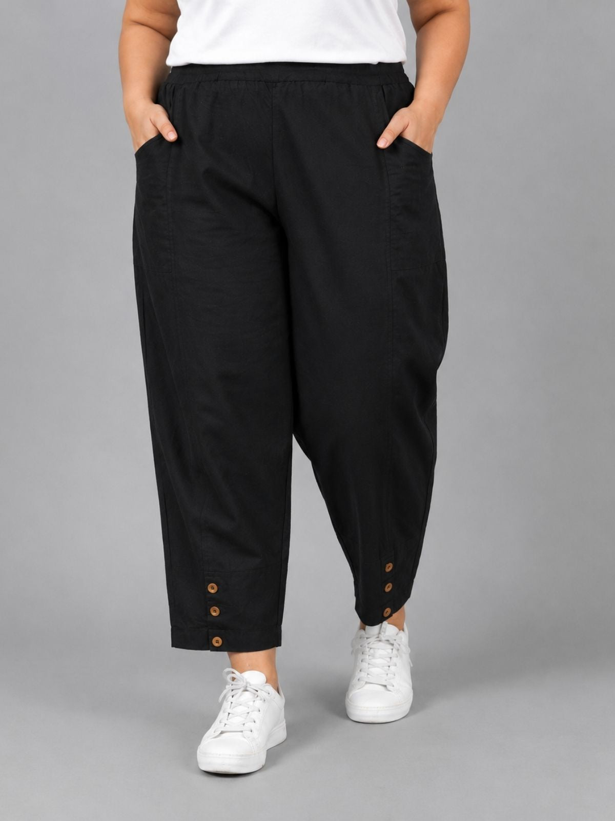 Black Cotton Straight Cargo Pant