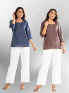 Blue & Chocolate Everyday Cotton Square Neck Top