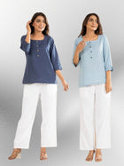 Blue & Firozi Everyday Cotton Square Neck Top