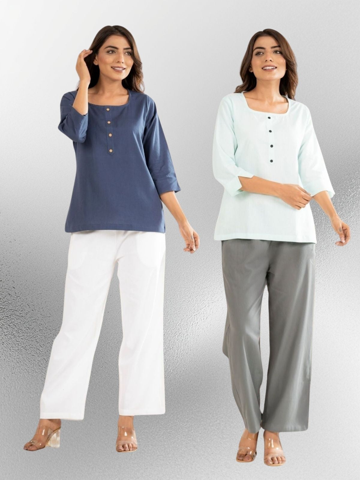 Blue & Light Blue Everyday Cotton Square Neck Top