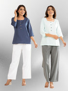 Blue & Light Blue Everyday Cotton Square Neck Top