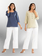 Blue & Light Green Everyday Cotton Square Neck Top
