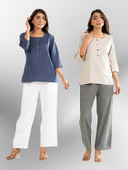 Blue & Light Grey Everyday Cotton Square Neck Top