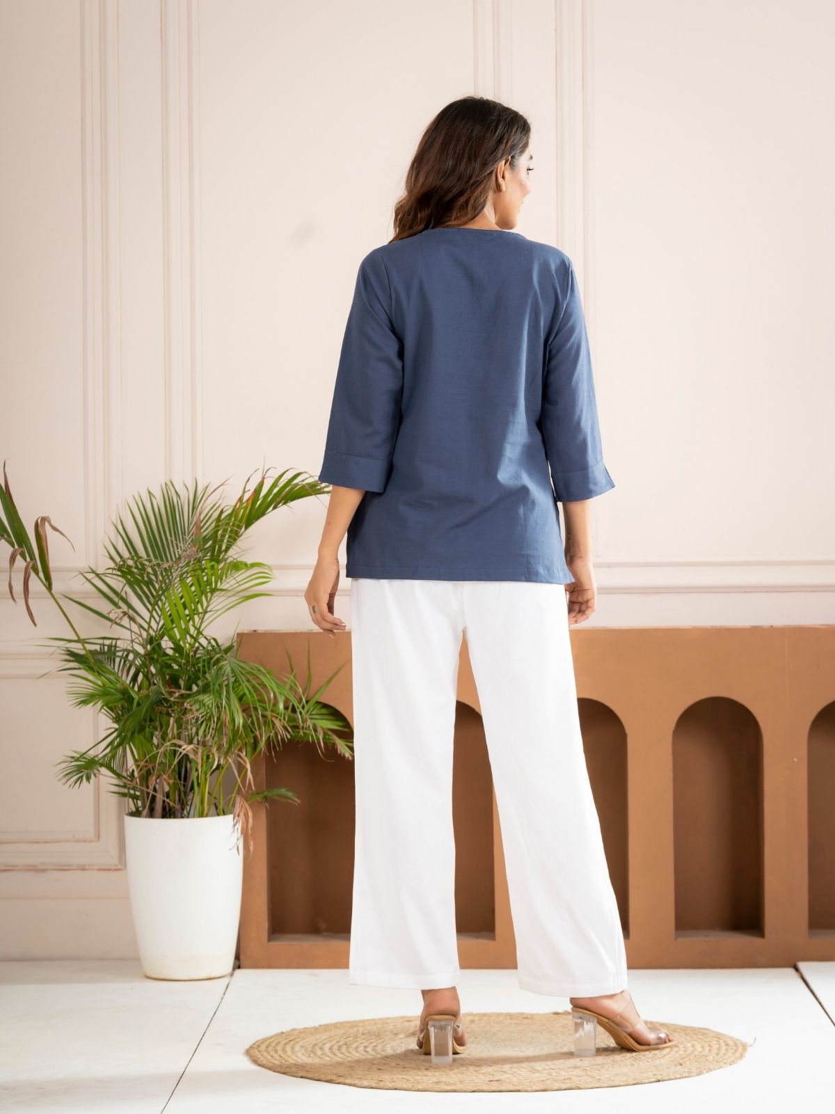 Blue Everyday Cotton Square Neck Top